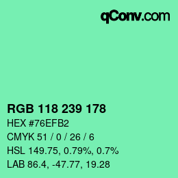 Color code: RGB 118 239 178 | qconv.com