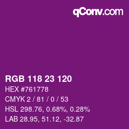 颜色代码: RGB 118 23 120 | qconv.com