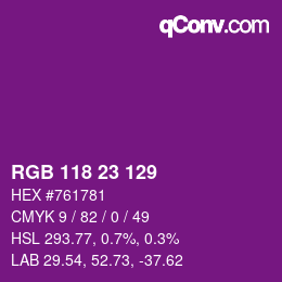 カラーコード: RGB 118 23 129 | qconv.com