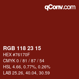 Color code: RGB 118 23 15 | qconv.com