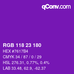 Color code: RGB 118 23 180 | qconv.com
