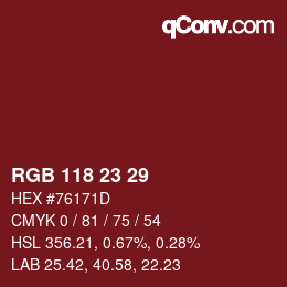 Color code: RGB 118 23 29 | qconv.com