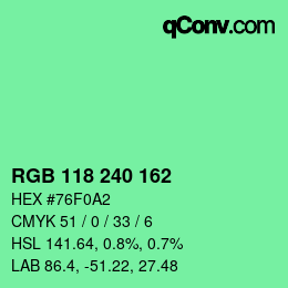 Color code: RGB 118 240 162 | qconv.com