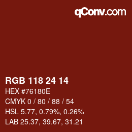 Color code: RGB 118 24 14 | qconv.com