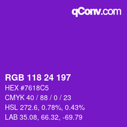 カラーコード: RGB 118 24 197 | qconv.com