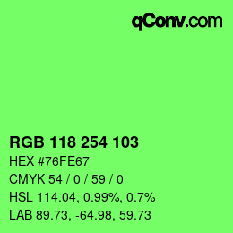 Color code: RGB 118 254 103 | qconv.com