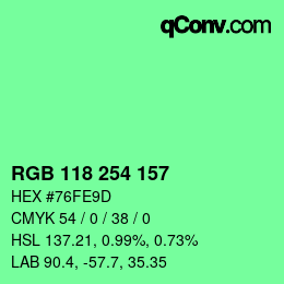 Color code: RGB 118 254 157 | qconv.com