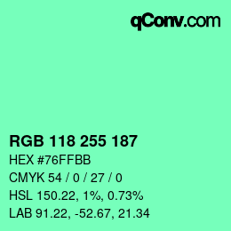 Color code: RGB 118 255 187 | qconv.com