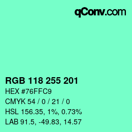 Color code: RGB 118 255 201 | qconv.com