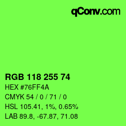 Color code: RGB 118 255 74 | qconv.com