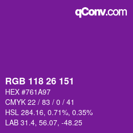 Color code: RGB 118 26 151 | qconv.com