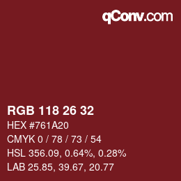 Color code: RGB 118 26 32 | qconv.com