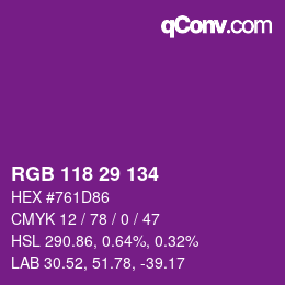 Color code: RGB 118 29 134 | qconv.com