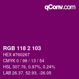 カラーコード: RGB 118 2 103 | qconv.com
