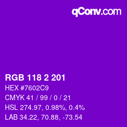 Color code: RGB 118 2 201 | qconv.com