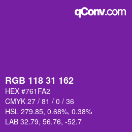 Color code: RGB 118 31 162 | qconv.com