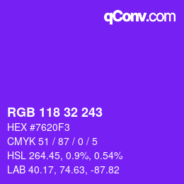 Color code: RGB 118 32 243 | qconv.com