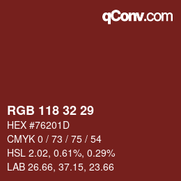 Color code: RGB 118 32 29 | qconv.com