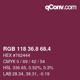 カラーコード: RGB 118 36.8 68.4 | qconv.com