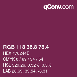カラーコード: RGB 118 36.8 78.4 | qconv.com