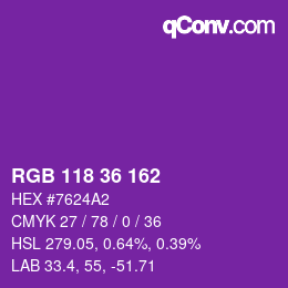 Color code: RGB 118 36 162 | qconv.com