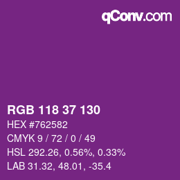 Color code: RGB 118 37 130 | qconv.com
