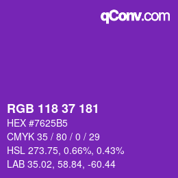 Color code: RGB 118 37 181 | qconv.com