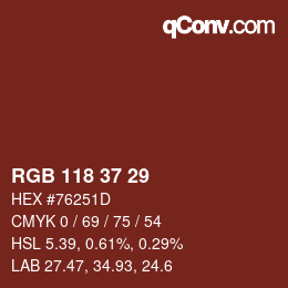Color code: RGB 118 37 29 | qconv.com