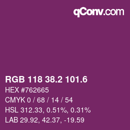 カラーコード: RGB 118 38.2 101.6 | qconv.com
