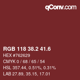カラーコード: RGB 118 38.2 41.6 | qconv.com