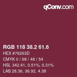 カラーコード: RGB 118 38.2 61.6 | qconv.com