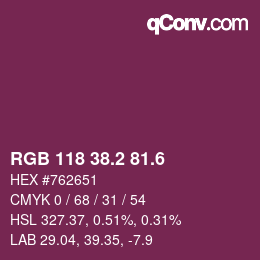 カラーコード: RGB 118 38.2 81.6 | qconv.com