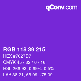 Color code: RGB 118 39 215 | qconv.com