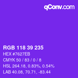 Color code: RGB 118 39 235 | qconv.com