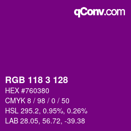 Color code: RGB 118 3 128 | qconv.com