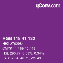 Color code: RGB 118 41 132 | qconv.com