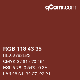 颜色代码: RGB 118 43 35 | qconv.com