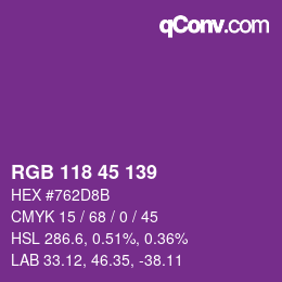 Color code: RGB 118 45 139 | qconv.com