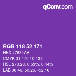 Color code: RGB 118 52 171 | qconv.com