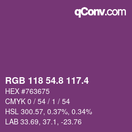 カラーコード: RGB 118 54.8 117.4 | qconv.com