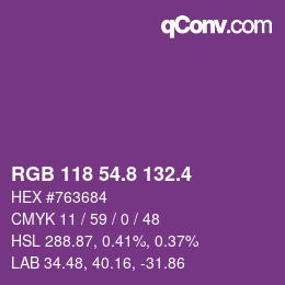 カラーコード: RGB 118 54.8 132.4 | qconv.com