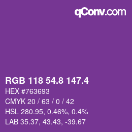 カラーコード: RGB 118 54.8 147.4 | qconv.com