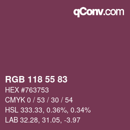 Código de color: RGB 118 55 83 | qconv.com