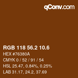 カラーコード: RGB 118 56.2 10.6 | qconv.com