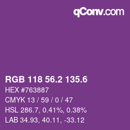 カラーコード: RGB 118 56.2 135.6 | qconv.com