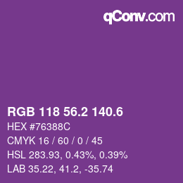 カラーコード: RGB 118 56.2 140.6 | qconv.com