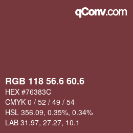 カラーコード: RGB 118 56.6 60.6 | qconv.com