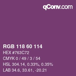 カラーコード: RGB 118 60 114 | qconv.com
