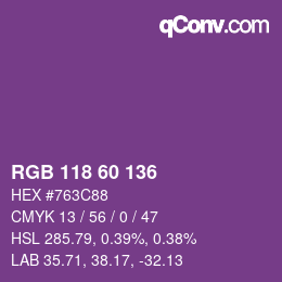 颜色代码: RGB 118 60 136 | qconv.com