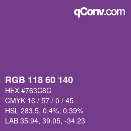 颜色代码: RGB 118 60 140 | qconv.com